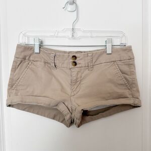 Vintage Y2K American Eagle Micro Mini Khaki Shorts Size 2 90s Low Rise Festival